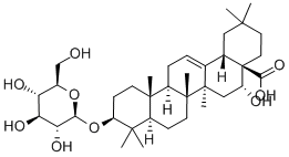 3β-(β-D-グルコピラノシルオキシ)-16α-ヒドロキシオレアナ-12-エン-28-酸 化学構造式