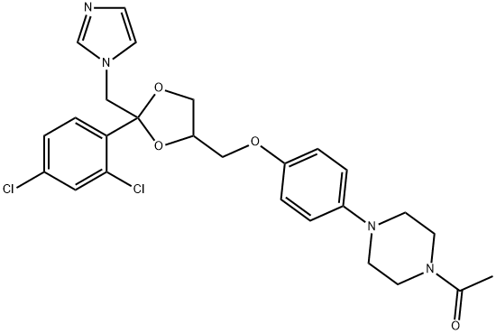 1-[4-[4-[[2-(2,4-dichlorophenyl)-2-(imidazol-1-ylmethyl)-1,3-dioxolan-4-yl]methoxy]phenyl]piperazin-1-yl]ethanone Struktur