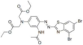 N-[3-(アセチルアミノ)-4-[(4,6-ジブロモ-2-ベンゾチアゾリル)アゾ]フェニル]-N-(2-エトキシ-2-オキソエチル)グリシンエチル 化学構造式