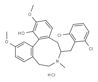5H-Dibenz(d,f)azonin-1-ol, 6,7,8,9-tetrahydro-6-((2,6-dichlorophenyl)m ethyl)-2,12-dimethoxy-7-methyl-, hydrochloride, (-)- Structure