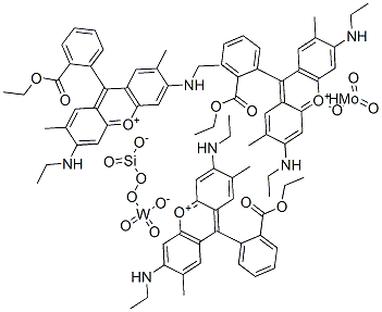 9-[2-(エトキシカルボニル)フェニル]-3,6-ビス(エチルアミノ)-2,7-ジメチルキサンチリウムモリブデートタングステートけい酸塩 化学構造式