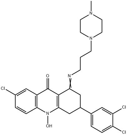 (1Z)-7-Chloro-3-(3,4-dichlorophenyl)-10-hydroxy-1-([(Z)-3-(4-methyl-1- piperazinyl)propyl]imino)-1,3,4,10-tetrahydro-9(2H)-acridinone 结构式