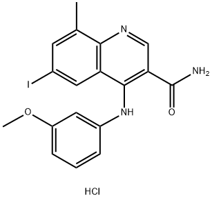 6-ヨード-4-((3-メトキシフェニル)アミノ)-8-メチルキノリン-3-カルボキサミド塩酸塩 化学構造式
