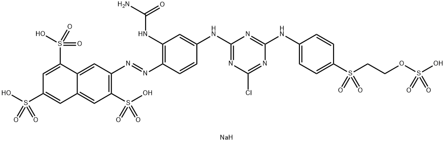 7-[4-[4-Chloro-6-[4-[2-(sodiooxysulfonyloxy)ethylsulfonyl]anilino]-1,3,5-triazine-2-ylamino]-2-ureidophenylazo]-1,3,6-naphthalenetrisulfonic acid trisodium salt Struktur