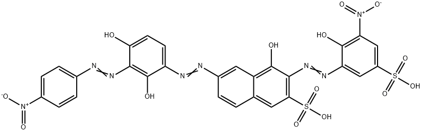 6-[[2,4-dihydroxy-3-[(4-nitrophenyl)azo]phenyl]azo]-4-hydroxy-3-[(2-hydroxy-3-nitro-5-sulphophenyl)azo]naphthalene-2-sulphonic acid 结构式