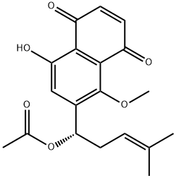 (-)-6-[(S)-1-Acetoxy-4-methyl-3-pentenyl]-8-hydroxy-5-methoxy-1,4-naphthalenedione Struktur