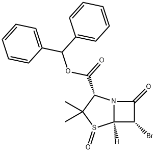 4-Thia-1-azabicyclo[3.2.0]heptane-2-carboxylic acid, 6-bromo-3,3-dimethyl-7-oxo-, diphenylmethyl ester, 4-oxide, (2S,5R,6S)- Structure