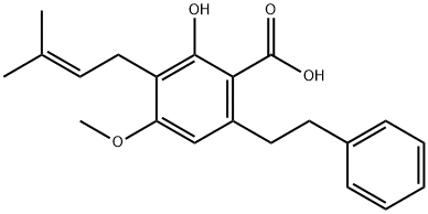 Benzoic acid, 2-hydroxy-4-Methoxy-3-(3-Methyl-2-butenyl)-6-(2-phenylethyl)- Structure