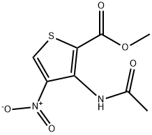 3-(アセチルアミノ)-4-ニトロ-2-チオフェンカルボン酸メチル 化学構造式