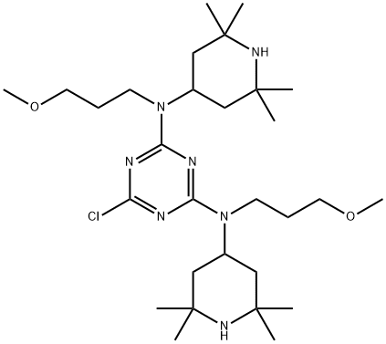 6-chloro-N,N'-bis(3-methoxypropyl)-N,N'-bis(2,2,6,6-tetramethyl-4-piperidyl)-1,3,5-triazine-2,4-diamine Struktur