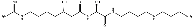 (S)-N-[(S)-[[4-[(3-アミノプロピル)アミノ]ブチル]カルバモイル]ヒドロキシメチル]-7-グアニジノ-3-ヒドロキシヘプタンアミド 化学構造式