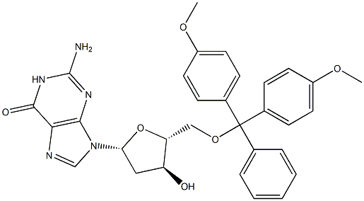 5'-O-(4,4'-ジメトキシトリチル)-2'-デオキシグアノシン 化学構造式