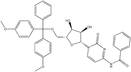N-ベンゾイル-5'-O-[ビス(4-メトキシフェニル)フェニルメチル]シチジン 化学構造式