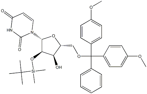 1-((2R,3R,4R,5R)-5-((ビス(4-メトキシフェニル)(フェニル)メトキシ)メチル)-3-((TERT-ブチルジメチルシリル)オキシ)-4-ヒドロキシテトラヒドロフラン-2-イル)ピリミジン-2,4(1H,3H)-ジオン 化学構造式