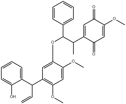 2-[2-[5-[1-(2-Hydroxyphenyl)-2-propenyl]-2,4-dimethoxyphenoxy]-1-methyl-2-phenylethyl]-5-methoxy-2,5-cyclohexadiene-1,4-dione Struktur