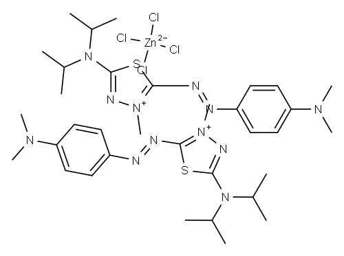2[5-[ビス(1-メチルエチル)アミノ]-2-[[4-(ジメチルアミノ)フェニル]アゾ]-3-メチル-1,3,4-チアジアゾール-3-イウム]・テトラクロロジンカート 化学構造式