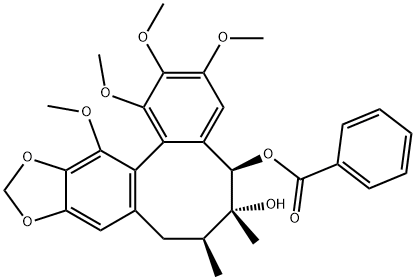 (5S)-5,6,7,8-テトラヒドロ-1,2,3,13-テトラメトキシ-6,7β-ジメチルベンゾ[3,4]シクロオクタ[1,2-f][1,3]ベンゾジオキソール-5α,6β-ジオール5-ベンゾアート 化学構造式