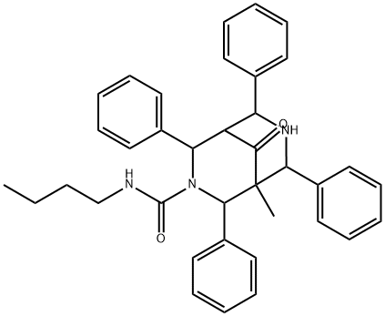 N-butyl-1-methyl-9-oxo-2,4,6,8-tetraphenyl-3,7-diazabicyclo[3.3.1]nona ne-7-carboxamide Struktur