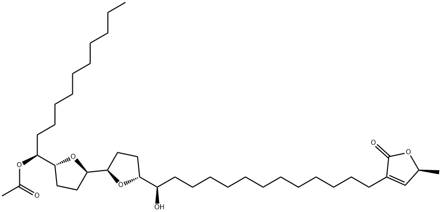 3-[13-[5'-[1-(アセチルオキシ)ウンデシル]オクタヒドロ[2,2'-ビフラン]-5-イル]-13-ヒドロキシトリデシル]-5-メチルフラン-2(5H)-オン 化学構造式