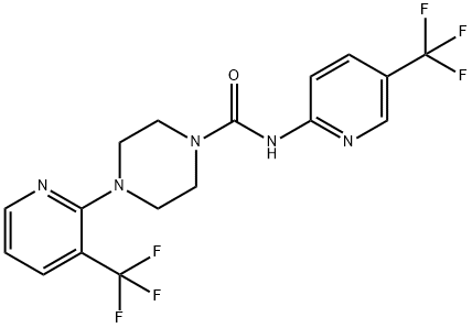 4-(3-(三氟甲基)吡啶-2-基)-N-(5-三氟甲基)吡啶-2-基)哌嗪-1-甲酰胺, 821768-06-3, 结构式