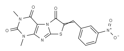 Thiazolo[2,3-f]purine-2,4,6(1H,3H,7H)-trione,  1,3-dimethyl-7-[(3-nitrophenyl)methylene]- Struktur