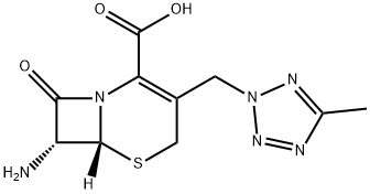 (6R,7R)-7-アミノ-3-[(5-メチル-2H-テトラゾール-2-イル)メチル]-8-オキソ-5-チア-1-アザビシクロ[4.2.0]オクタ-2-エン-2-カルボン酸 化学構造式