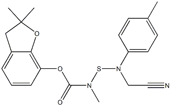 (2,2-dimethyl-3H-benzofuran-7-yl) N-[cyanomethyl-(4-methylphenyl)amino ]sulfanyl-N-methyl-carbamate Struktur