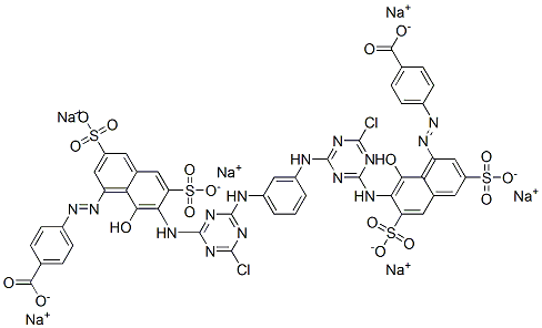 4,4'-[1,3-フェニレンビス[イミノ(6-クロロ-1,3,5-トリアジン-4,2-ジイル)イミノ(8-ヒドロキシ-3,6-ジスルホ-1,7-ナフタレンジイル)アゾ]]ビス安息香酸ヘキサナトリウム 化学構造式