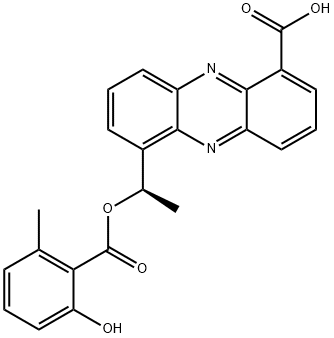 6-[(1R)-1-(2-ヒドロキシ-6-メチルベンゾイルオキシ)エチル]フェナジン-1-カルボン酸 化学構造式