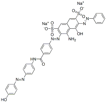4-アミノ-5-ヒドロキシ-3-[4-[4-(4-ヒドロキシフェニルアゾ)フェニルアミノカルボニル]フェニルアゾ]-6-フェニルアゾ-2,7-ナフタレンジスルホン酸/ナトリウム 化学構造式