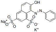 7-ヒドロキシ-8-フェニルアゾ-1,3-ナフタレンジスルホン酸/カリウム/ナトリウム 化学構造式