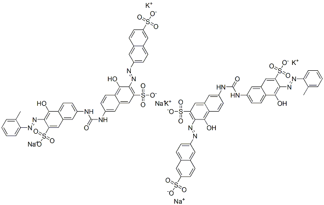 4-ヒドロキシ-7-[[[[5-ヒドロキシ-6-(2-メチルフェニルアゾ)-7-スルホ-2-ナフタレニル]アミノ]カルボニル]アミノ]-3-(6-スルホ-2-ナフタレニルアゾ)-2-ナフタレンスルホン酸/カリウム/ナトリウム 化学構造式