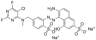 6-amino-5-[[5-[[(5-chloro-2,6-difluoro-4-pyrimidinyl)methylamino]methyl]-2-sulphophenyl]azo]-4-hydroxynaphthalene-2-sulphonic acid, sodium salt 结构式