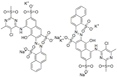 5-[[5-クロロ-6-メチル-2-(メチルスルホニル)-4-ピリミジニル]アミノ]-4-ヒドロキシ-3-[(1-スルホ-2-ナフタレニル)アゾ]-2,7-ナフタレンジスルホン酸/カリウム/ナトリウム,(1:x:x) 化学構造式