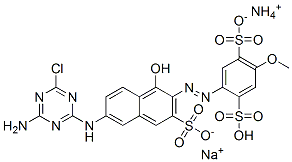 2-[[6-[(4-アミノ-6-クロロ-1,3,5-トリアジン-2-イル)アミノ]-1-ヒドロキシ-3-スルホ-2-ナフタレニル]アゾ]-5-メトキシ-1,4-ベンゼンジスルホン酸/アンモニア/ナトリウム,(1:x:x) 化学構造式