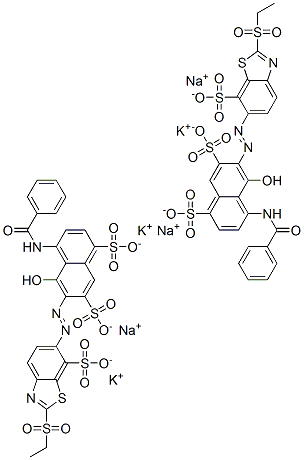 4-(ベンゾイルアミノ)-6-[[2-(エチルスルホニル)-7-スルホ-6-ベンゾチアゾリル]アゾ]-5-ヒドロキシ-1,7-ナフタレンジスルホン酸/カリウム/ナトリウム,(1:x:x) 化学構造式