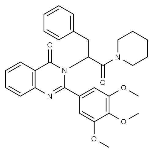 3-[1-oxo-3-phenyl-1-(1-piperidyl)propan-2-yl]-2-(3,4,5-trimethoxypheny l)quinazolin-4-one Struktur