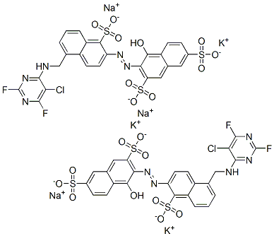 3-[[5-[[(5-氯-2,6-二氟-4-嘧啶基)氨基]甲基]-1-磺基-2-萘基]偶氮]-4-羟基-2,7-萘二磺酸钾钠盐 结构式