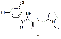 5,7-dichloro-N-[(1-ethyl-2-pyrrolidinyl)methyl]-3-methoxy-1H-indole-2-carboxamide monohydrochloride Structure