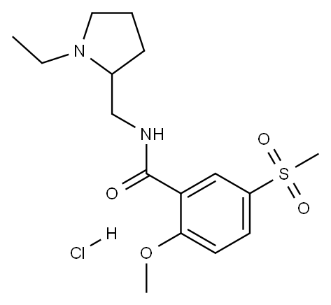 N-[(1-ethyl-2-pyrrolidinyl)methyl]-2-methoxy-5-(methylsulphonyl)benzamide monohydrochloride Structure