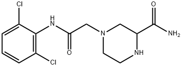 3-(アミノカルボニル)-N-(2,6-ジクロロフェニル)-1-ピペラジンアセトアミド 化学構造式