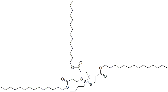 5-ブチル-5-[(3-オキソ-3-テトラデシルオキシプロピル)チオ]-4,6-ジチア-5-スタンナノナン二酸ジテトラデシル 化学構造式