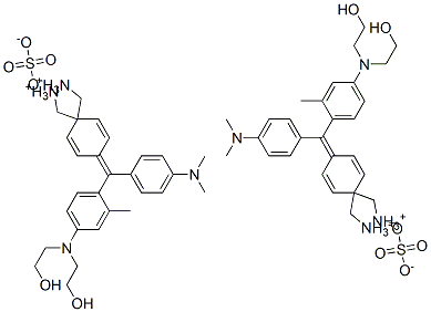 bis[[4-[[4-[bis(2-hydroxyethyl)amino]-o-tolyl][4-(dimethylamino)phenyl]methylene]cyclohexa-2,5-dien-1-ylidene]dimethylammonium] sulphate Struktur