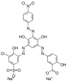 5-[[5-[[3-クロロ-2-ヒドロキシ-5-(ソジオオキシスルホニル)フェニル]アゾ]-2,4-ジヒドロキシ-3-[(4-ニトロフェニル)アゾ]フェニル]アゾ]-2-ヒドロキシ安息香酸ナトリウム 化学構造式