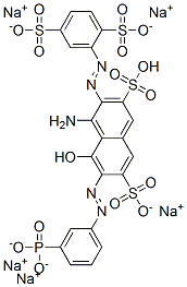pentasodium hydrogen -4-amino-3-[(2,5-disulphonatophenyl)azo]-5-hydroxy-6-[(3-phosphonatophenyl)azo]naphthalene-2,7-disulphonate Structure