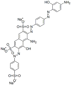4-アミノ-3-[[4-[(4-アミノ-2-ヒドロキシフェニル)アゾ]フェニル]アゾ]-5-ヒドロキシ-6-[[4-(ソジオオキシスルホニル)フェニル]アゾ]-2,7-ナフタレンジスルホン酸ジナトリウム 化学構造式