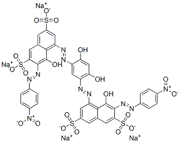4,4'-[(4,6-ジヒドロキシ-1,3-フェニレン)ビス(アゾ)]ビス[5-ヒドロキシ-6-[(4-ニトロフェニル)アゾ]-2,7-ナフタレンジスルホン酸ジナトリウム] 化学構造式