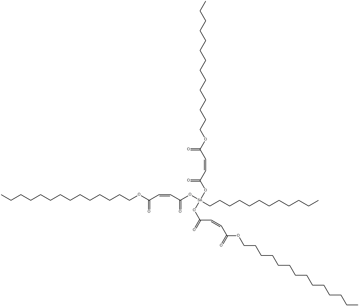 tetradecyl (Z,Z,Z)-6-[[1,4-dioxo-4-(tetradecyloxy)but-2-enyl]oxy]-6-dodecyl-4,8,11-trioxo-5,7,12-trioxa-6-stannahexacosa-2,9-dienoate Structure