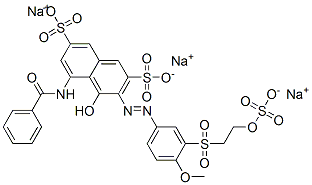 trisodium 5-(benzoylamino)-4-hydroxy-3-[[4-methoxy-3-[[2-(sulphonatooxy)ethyl]sulphonyl]phenyl]azo]naphthalene-2,7-disulphonate Struktur