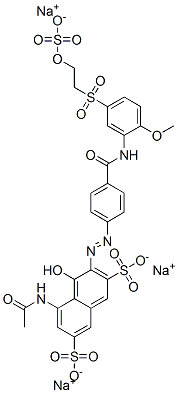 trisodium 5-(acetylamino)-4-hydroxy-3-[[4-[[[2-methoxy-5-[[2-(sulphonatooxy)ethyl]sulphonyl]phenyl]amino]carbonyl]phenyl]azo]naphthalene-2,7-disulphonate Structure